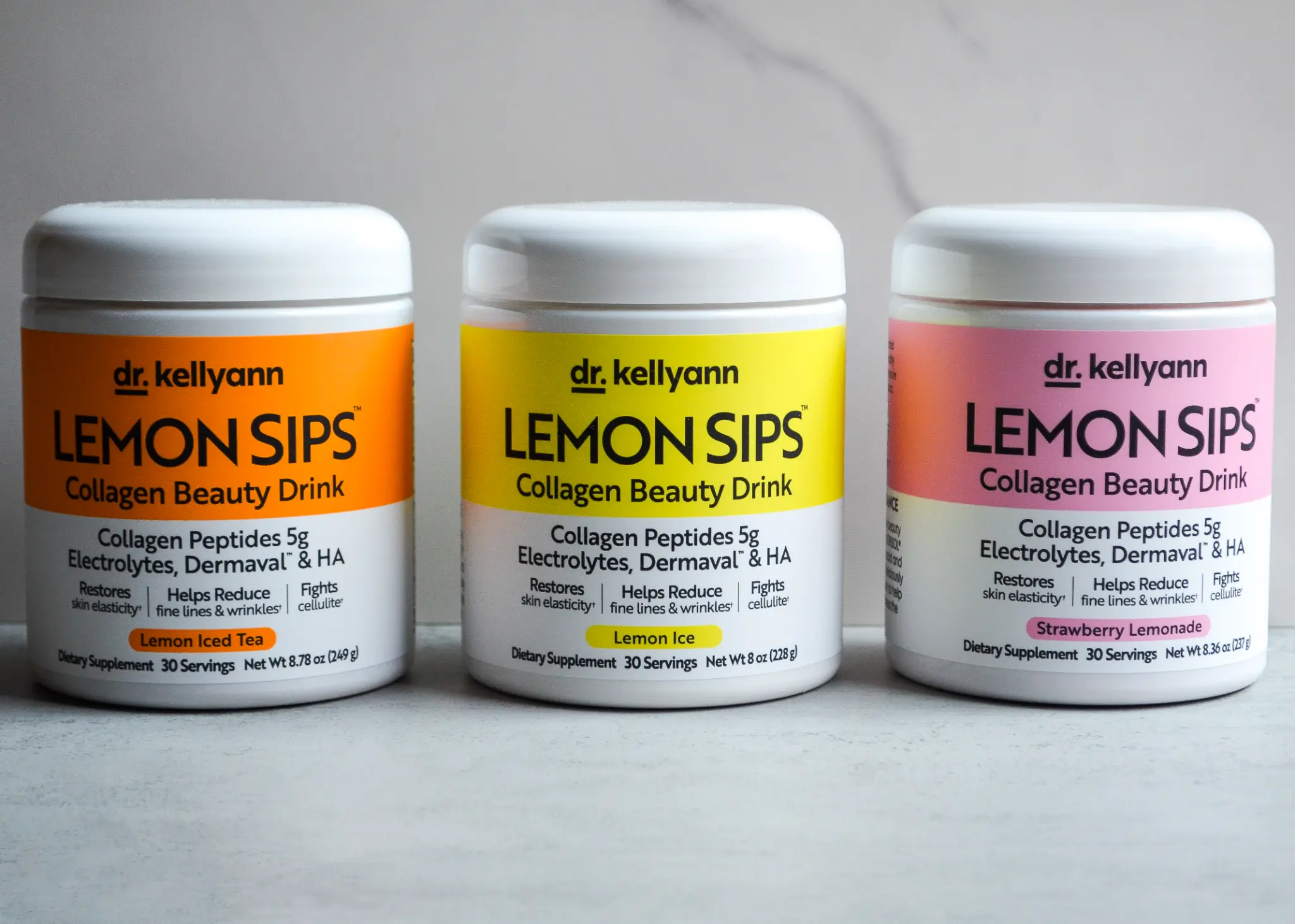 All three Lemon Sips flavors lined up